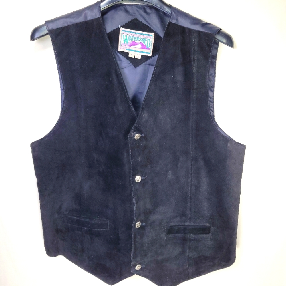 Watershed By William Barry Vintage Suade Leather Black Vest Adjustable
